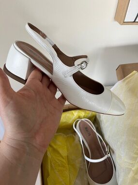 Anthropologie White Slingback Mary Jane Block Heel